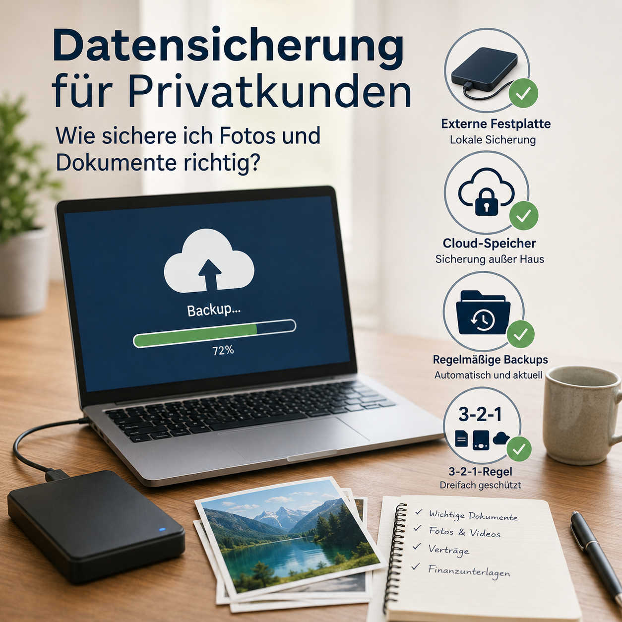 Datensicherung für Privatkunden: Wie sichere ich Fotos und Dokumente richtig?